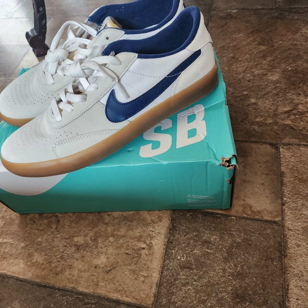 White and Blue Sneakers with Gum Sole